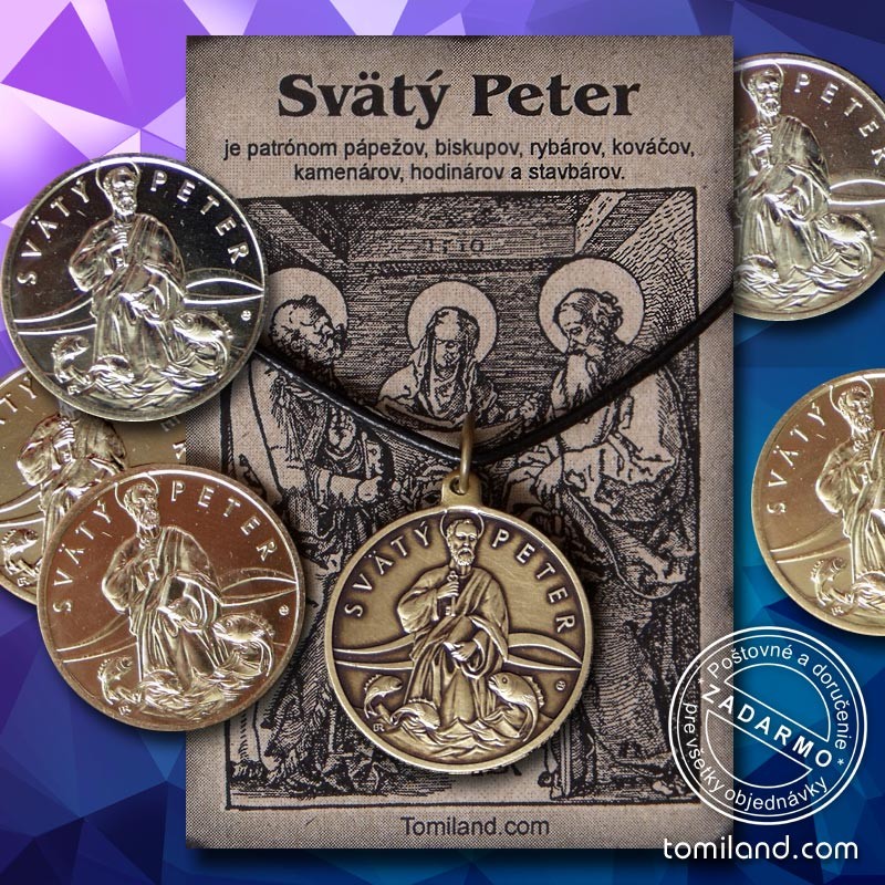 Svätý Peter prívesok s ochrannou mincou pre veriacich.