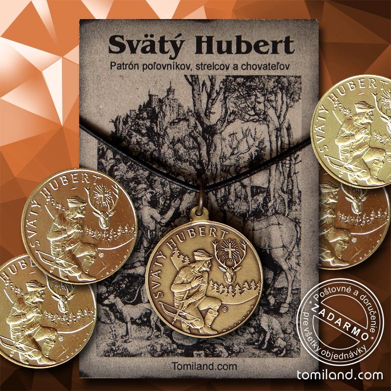 Svätý Hubert prívesok a minca.